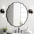 WallBeyond Round Wavy Mirror for Wall Decorative 28 inch, Modern Round Mirror Aluminum Frame Circle Wall Mirror for Bathroom Bedroom Living Room Home House Office Entryway, Black