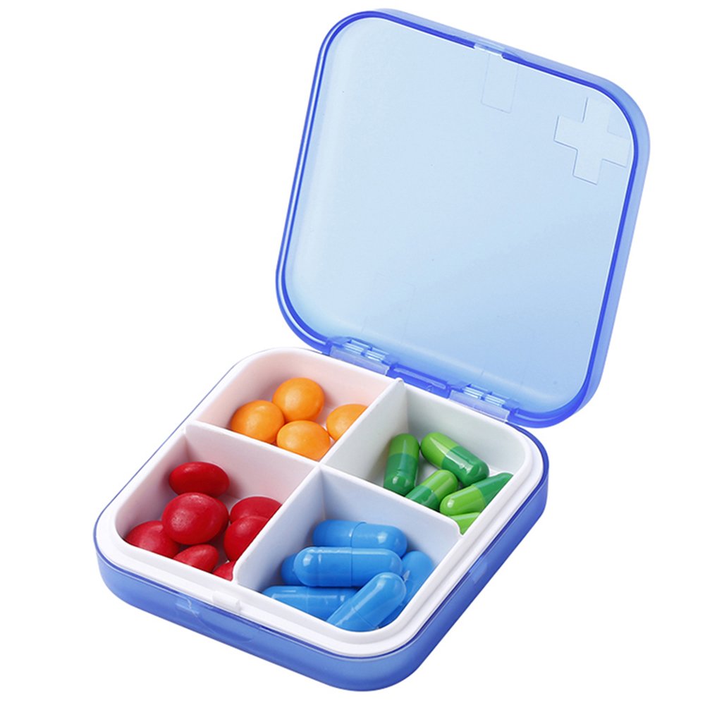 Photo 1 of ZDQZC Portable Pill Organizer - Slim Pill Box for Purse or Travel, Compact Pill Case(4 Compartment,Blue)