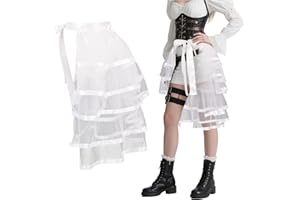 iHUFeather Victorian Steampunk Bustle Skirt Layered Tie on Belt Tulle Tutu Overskirt for Women