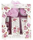 Bulgaria Rose Garden Spa Gift Set By Lovestee - Bath and Body Gift Box, Includes Exotic Shower Gel, Sensual Body Butter, Bath Salt, Smooth Body Butter, and Soft Pink Bath Puff