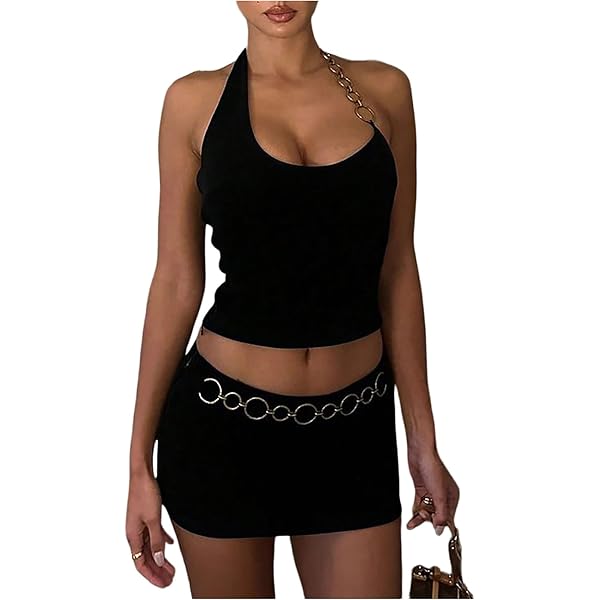 SOLY HUX Women's Y2K Grunge Mesh Halter Dress - Ruffle Flowy Mini Backless Party Club Dress