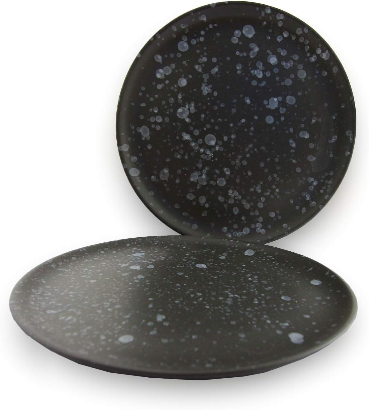 Kinnaree 8 Inch Plain Ceramic Stoneware Appetizer Plate With White Splatter Pattern, Set of 2
