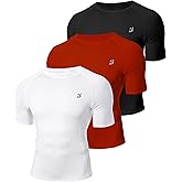 Roadbox Mens Compression Shirt Short Sleeve, 3 Pack Cool Dry Workout Base Layer Undershirts, Athletic T-Shirt for Gym Sports
