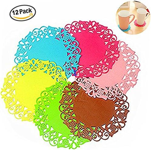 Coasters, Set of 12 Silicone Trivet Mat Pot Holder Heat Resistant Insulated Flexible Durable Tableware Cup Pad Potholders Non Slip Coasters Hot Pads