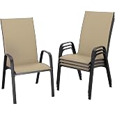 JEAREY Patio Dining Chairs Set of 4, Stackable Outdoor Chairs, Beige | Assembly Required, 20" Wide High-Back Seat, Breathable Textilene w/Powder-Coated Steel Frame for Lawn, Garden, Deck, Poolside