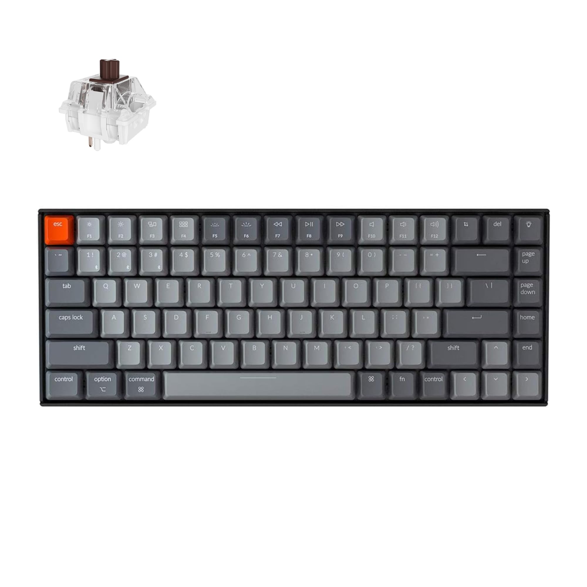Keychron K2 75% Diseño Teclado mecánico inalámbrico Bluetooth Super Switch/Retroiluminación LED blanca/USB C/Anti Ghosting/N-Key Rollover, Teclado para juegos de 84 teclas para Mac Windows-Versión 2
