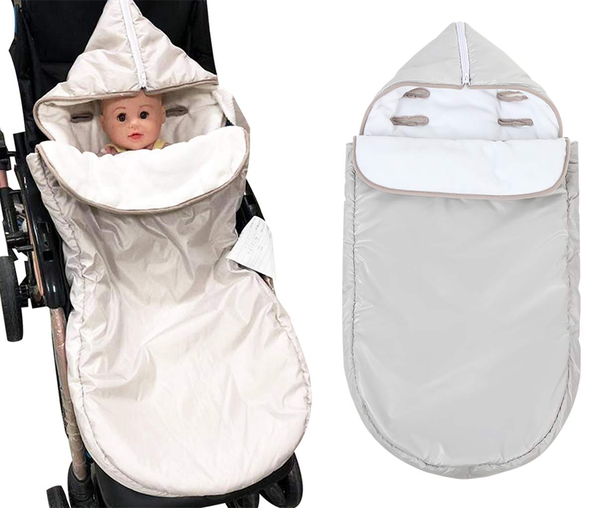 KAKIBLIN Baby Stroller Sleeping Bag, Waterproof Infant Stroller Footmuff Cover Keep Warm and Detachable Anti-Kicking Sleeping Canopy for 0-18 Months Baby Girls Boys(Gray)