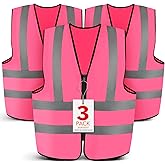 BURVAGY 3-Pack Reflective Safety Vest For Women Men - High-Visibility Safety Vest with 2in Reflective Strips for Emergency, Construction, and Safety Use-Pink XL