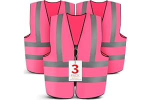 BURVAGY 3-Pack Reflective Safety Vest For Women Men - High-Visibility Safety Vest with 2in Reflective Strips for Emergency, Construction, and Safety Use-Pink M