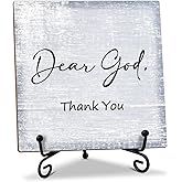 Christian Home Decor - Dear God Thank You Sign, Bible Verses Religious Gifts for Women Men Christian Desk Decoration for Office Home Shelf Prayer Room Table Centerpiece Wood Sign Plaque with Stand -44
