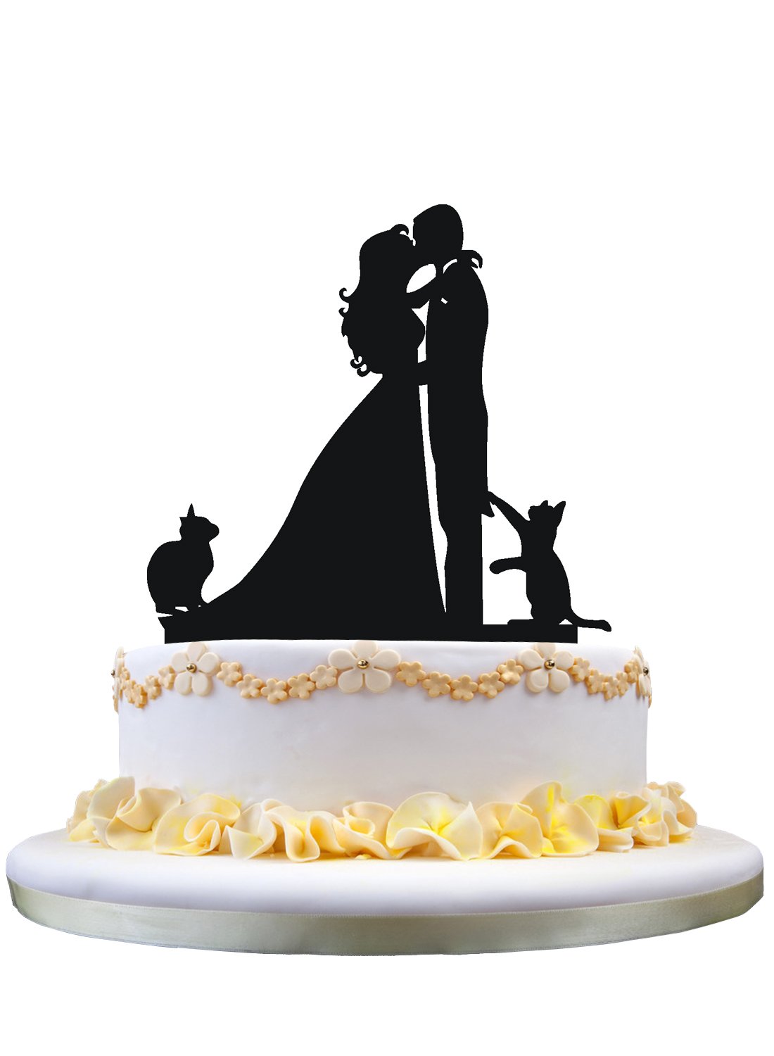 Wedding Cake Topper with Two Cats pet Silhouette