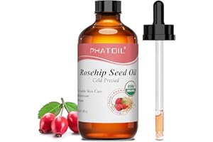 PHATOIL Organic Rosehip Seed Oil for Face 4oz/118ml, USDA Certified Organic Pure and Natural Cold Pressed Base Carrier Oil, Massage Gua Sha for Face and Body, Moisturizing for Hair and All Skin Type
