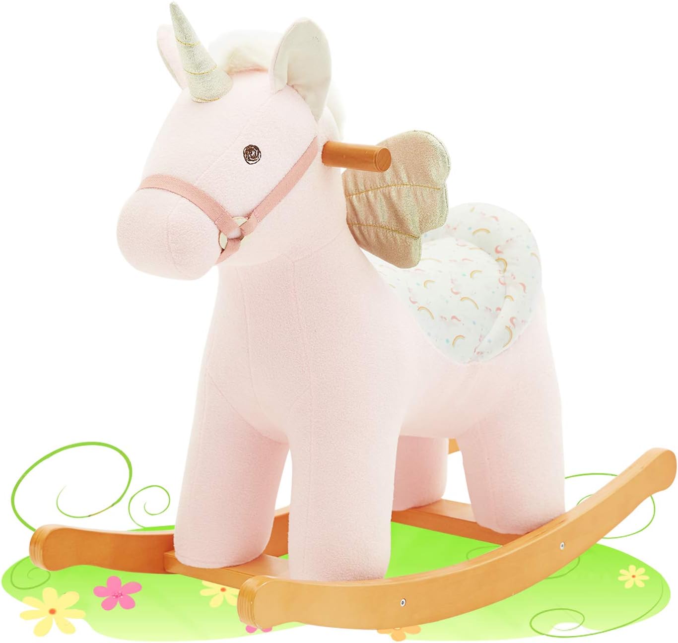 labebe - NEW Baby Rocking Horse, Kid Wooden Rocker for 1-3 Year Old, Ride on Toy for Infant, Rocking Animal Child, White Rocking Horse Plush Girl/Rocker Chair/Toddler Toy - Pink Unicorn with Wings