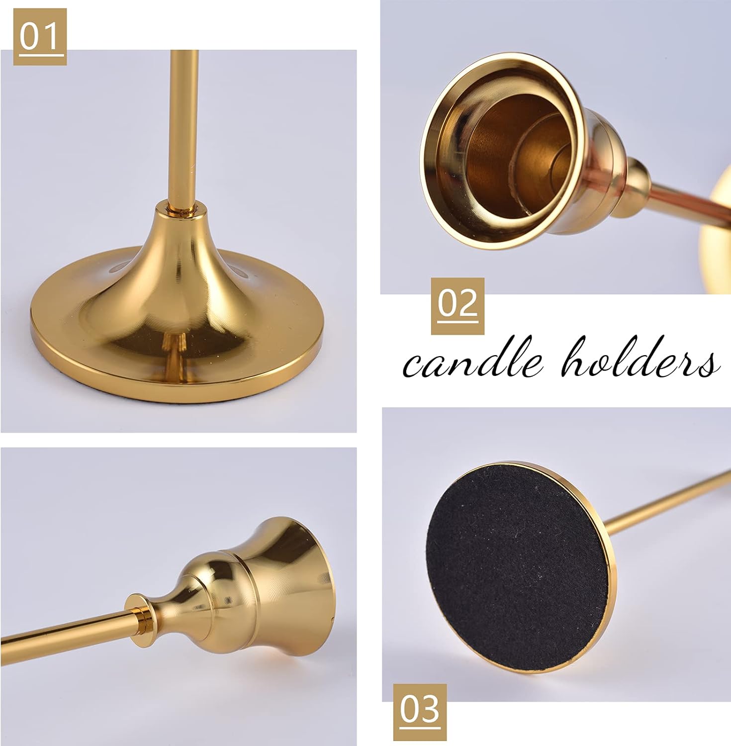 Candlestick Holders Taper Candle Holders, Brass Gold Candlestick Holder Set 3 Pcs Candle Stick Holders kit Decorative Candlestick Stand for Wedding Party Dinning (Brass Gold): Kitchen & Dining