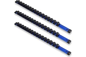 ALOANES 3 PC 1/2-Inch Drive Aluminum Alloy Socket Organizer, Heavy Duty Socket Racks, Socket Holder Kit 1/2-Inch x 48 Clips (Blue)