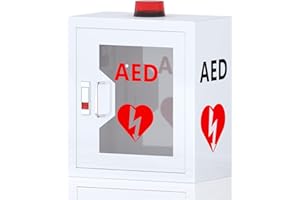 Wensha AED Defibrillator Wall Mounted Cabinet, Steel Storage Cabinet with Alarm and Light, AED Cabinet fits All Brands Cardiac Science, Zoll, AED Defibrillator, Physio-Control, 14.2 x 7.8 x 15.7 Inch