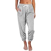 AUTOMET Women‘s High-Waisted Sweatpants with Pockets, Loose Lounge & Pajama Pants for Fall, Winter, Spring Yoga Travel