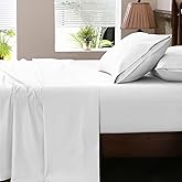 Overket Extra Deep Pocket Queen Sheets 18-24 Inch 1000 Thread Count 100% Egyptian Cotton Sateen Weave Soft Breathable 4 Pieces（Queen,White）