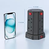 Kemelo Tower Extension Lead 3M 8 AC Outlets 4 USB Surge Protector 13A view 7