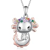 Yorionke Highland Cow/Axolotl/Goat/Panda/Giraffe/Raccoon Necklace 925 Sterling Silver Animal Pendant Necklace with Colored Zircon Animal Jewelry Gift for Girls Women Daughter