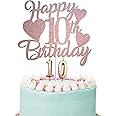 Fuotop Rose Gold 10th Birthday Cake Topper, Number 10 Candles for Girls Topper for 10th Birthday Party Decorations