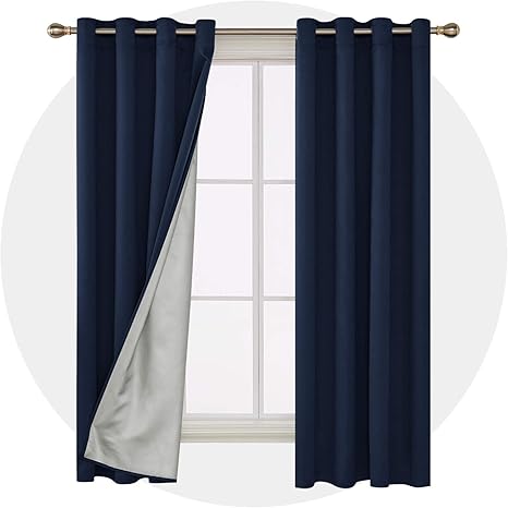 Amazon Com Deconovo Thermal Insulated Blackout Curtains Grommet Room Darkening Energy Efficient Panel Drapes With Silver Coating Back For Kids Bedroom 52w X 84l Inch Navy Blue 2 Panels Kitchen Dining