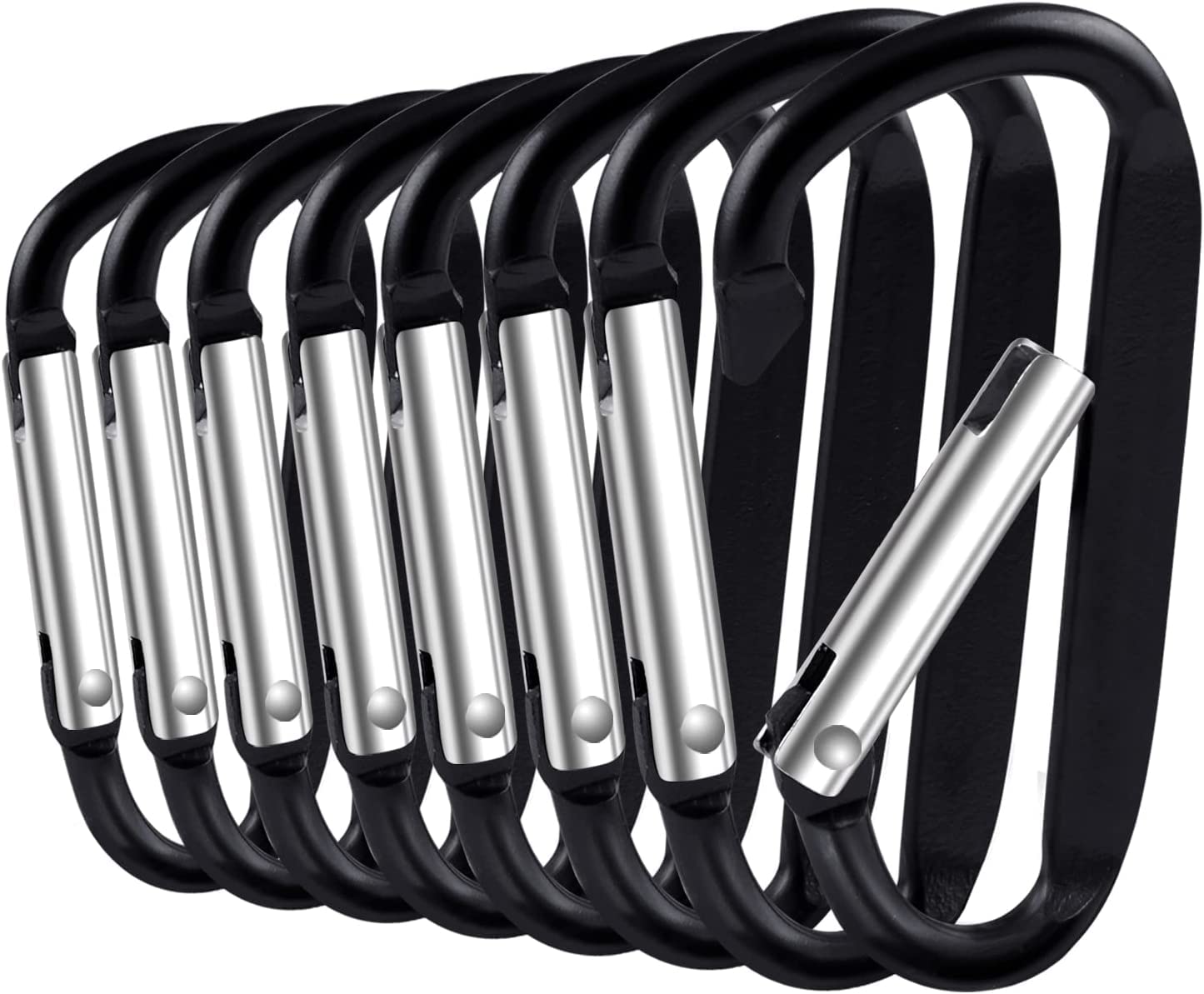 8 PCS Carabiner Keychain Clip, Aluminum D Ring Shape Hook Buckle, Multi-Function Spring Snap Keyring Accessories for Camping, Traveling, Fishing, Outdoor, Black