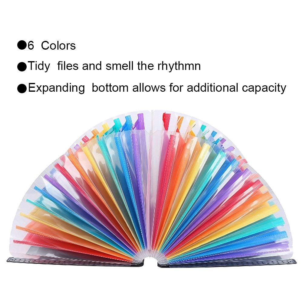 Expanding File Folder - ABC Life 24 Pockets Portable Rainbow A4 File Organiser Self Standing Accordion Document Wallet Business Filing Box High Capacity Storage Bag for Home & Office & School