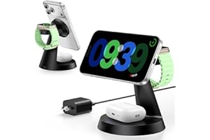 3 in 1 Magnetic Charging Station for Apple, 15W Fast Wireless Charger Compatible with MagSafe Charging Stand Dock for iPhone 