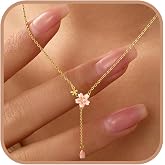 925 Sterling Silver Dainty Cherry Blossom Necklaces for Women Mom Daughter | Pink Jewelry 14K Gold Plated Cute Birth Month Enamel Flower Pendant Necklace Peony Floral Pearl Chain Wedding Jewelry Gifts