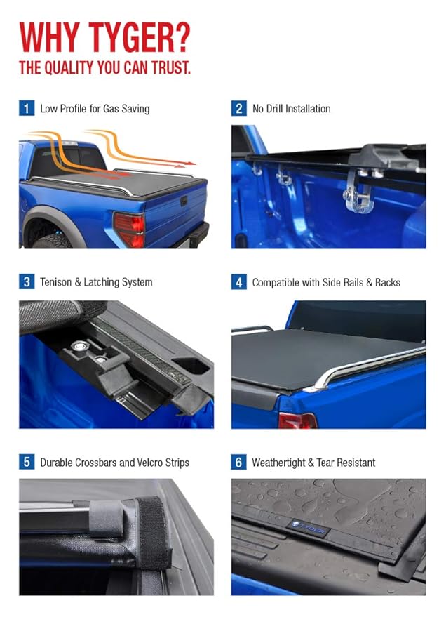 Tyger Auto Tg Bc2f2072 Rolock Low Profile Roll Up Truck Bed Tonneau Cover 1999 2007 Ford