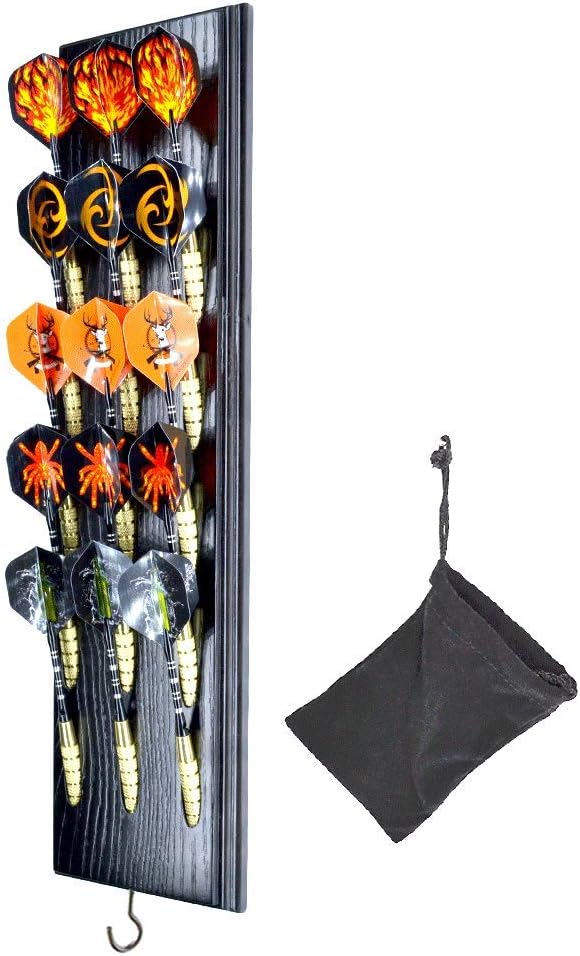 Dart Caddy, Wall Mount Wood Dart Holder/Stand, Displays 5 Sets of Steel/Soft Tip Darts, Solid Wooden Rack with Accessory Storage Bag, compatible with Sisal & Electronic Dartboard, Surrounds & Cabinets : Sports & Outdoors