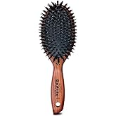 Spornette Deville Boar Bristle Wooden Paddle Hair Brush for Women - Cushion Oval Hair Straightening Brush for Blow Drying, Detangling, Smoothing & Styling