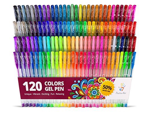 Positive Arts Gel Pen Set, 120-Unique Colors for Drawing, Includes Neon, Metallic, Glitter, Standard and Pastel Colors