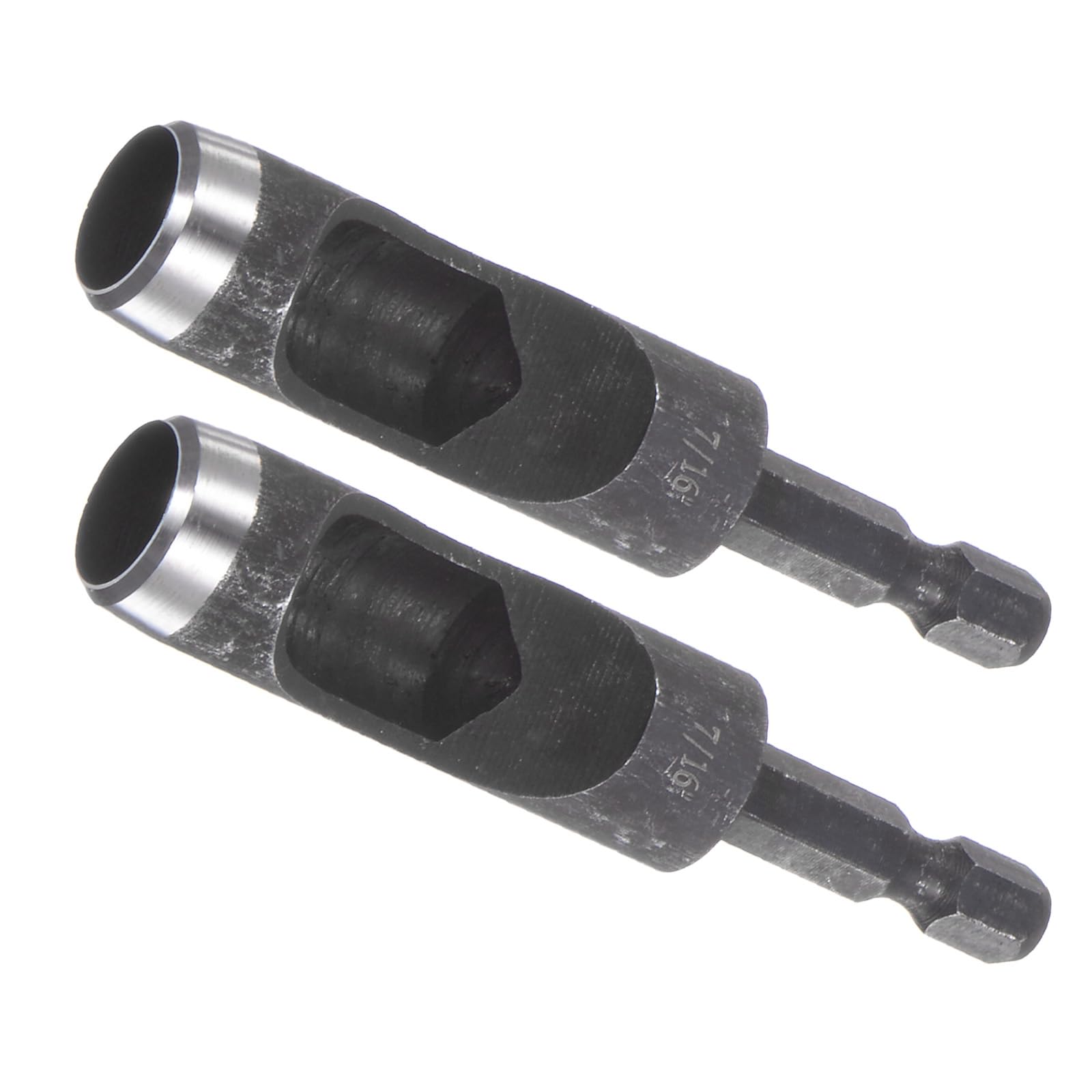 Kozelo 2pcs Leather Hole Punch Tool - [7/16" x 1/4" Shank] Extension Hex Shank Drill Bit Carbon Steel Hollow Puncher for Fabric Leathercraft Belts Use, 110mm Length