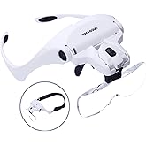 YOCTOSUN Head Mount Magnifier with 2 Led Professional Jeweler's Loupe Light Bracket and Headband are Interchangeable