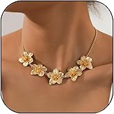 DazzBirr Chunky Gold Flower Necklace for Women Gold Floral Pendant Statement Necklace Jewelry for Women