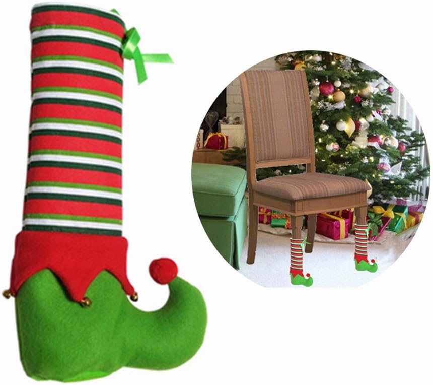 DTWORLD Christmas Elf Stockings and Slippers Christmas Chair Leg Covers,Table Leg Cover, Candy Gift Bags,DIY Xmas Decoration (Pack of 4)