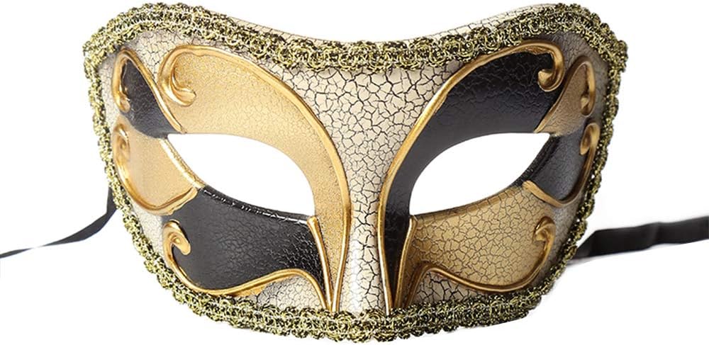 BLEVET Retro Men’s Venetian Masquerade Mask Party Halloween Mardi Gras Christmas Carnivals Masks MZ065 (Black)