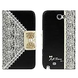 Galaxy Note 2 Case,Landfox Black Fresh Cute Flip Wallet Leather Case (Samsung Galaxy Note 2 N7100)