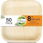 Raj Eco Compostable Palm Leaf Plates Like Bamboo Plates Disposable - 8 Inch Square 50 party plates, Natural wooden, Eco-Friendly, fancy Biodegradable & Disposable Dessert appetizer Plates