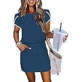 ETCYY NEW Womens Summer Dresses Tie Front Chic Mini Dress Petal Short Sleeve with Pockets