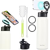 Insulated Water Bottle with Magnetic Phone Holder Compatible with MagSafe and iPhone,Double-Sided Magnet,Hot 12H Cold 24H,Stainless Steel Water Bottle Phone Mount for Sports Travel,27oz (Ivory)