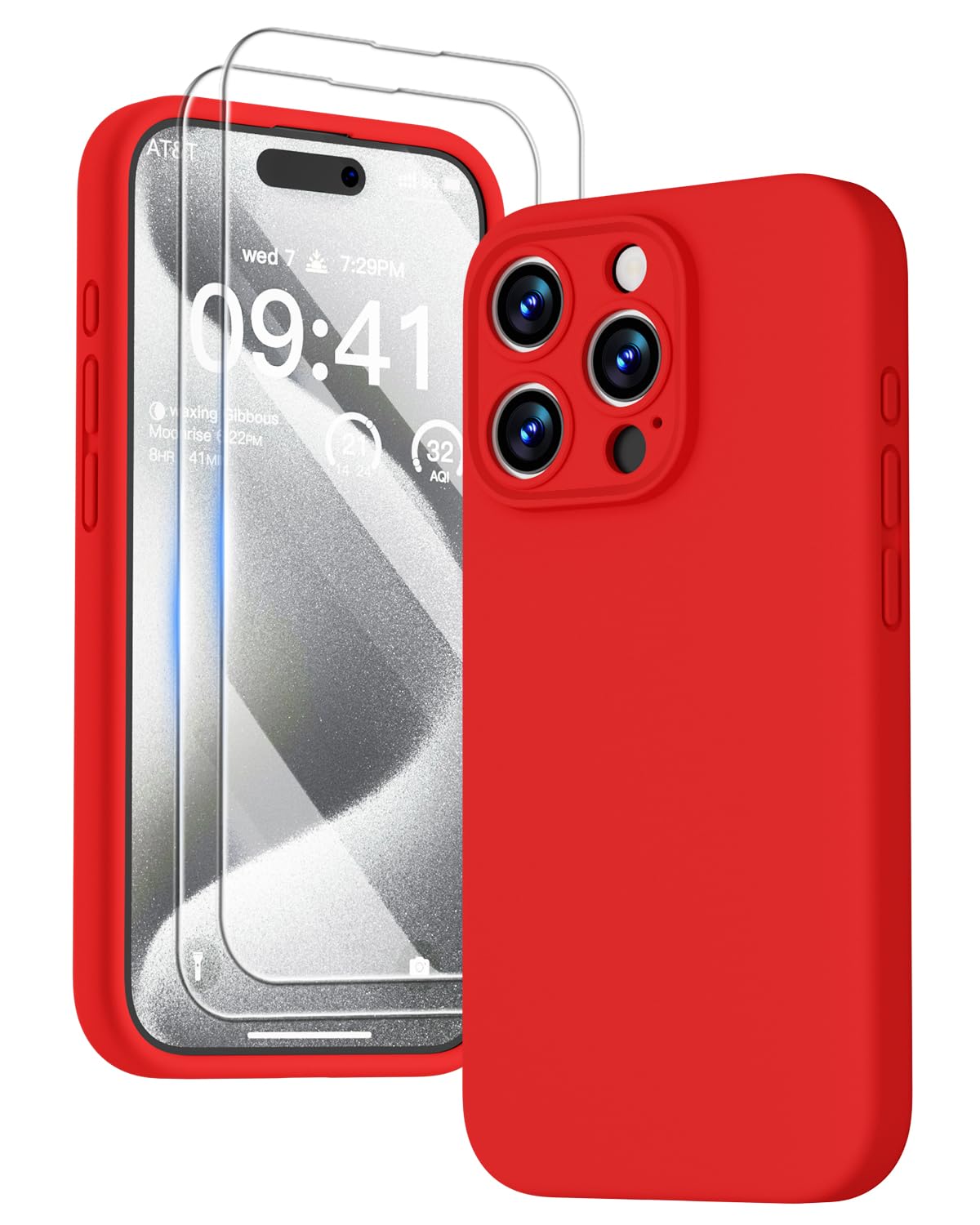 GOODVISH 3 in 1 Case for iPhone 15 Pro Case, [2X HD Screen Protector][Upgraded Camera Protection] Shockproof Liquid Silicone Soft Microfiber Lining Smooth Protective Phone Case Cover 6.1", Red — image 1