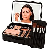 Maleta de Maquiagem com Espelho e Luz LED USB Ajustável, Necessaire Organizadora Profissional, Bolsa Makeup Portátil Grande p