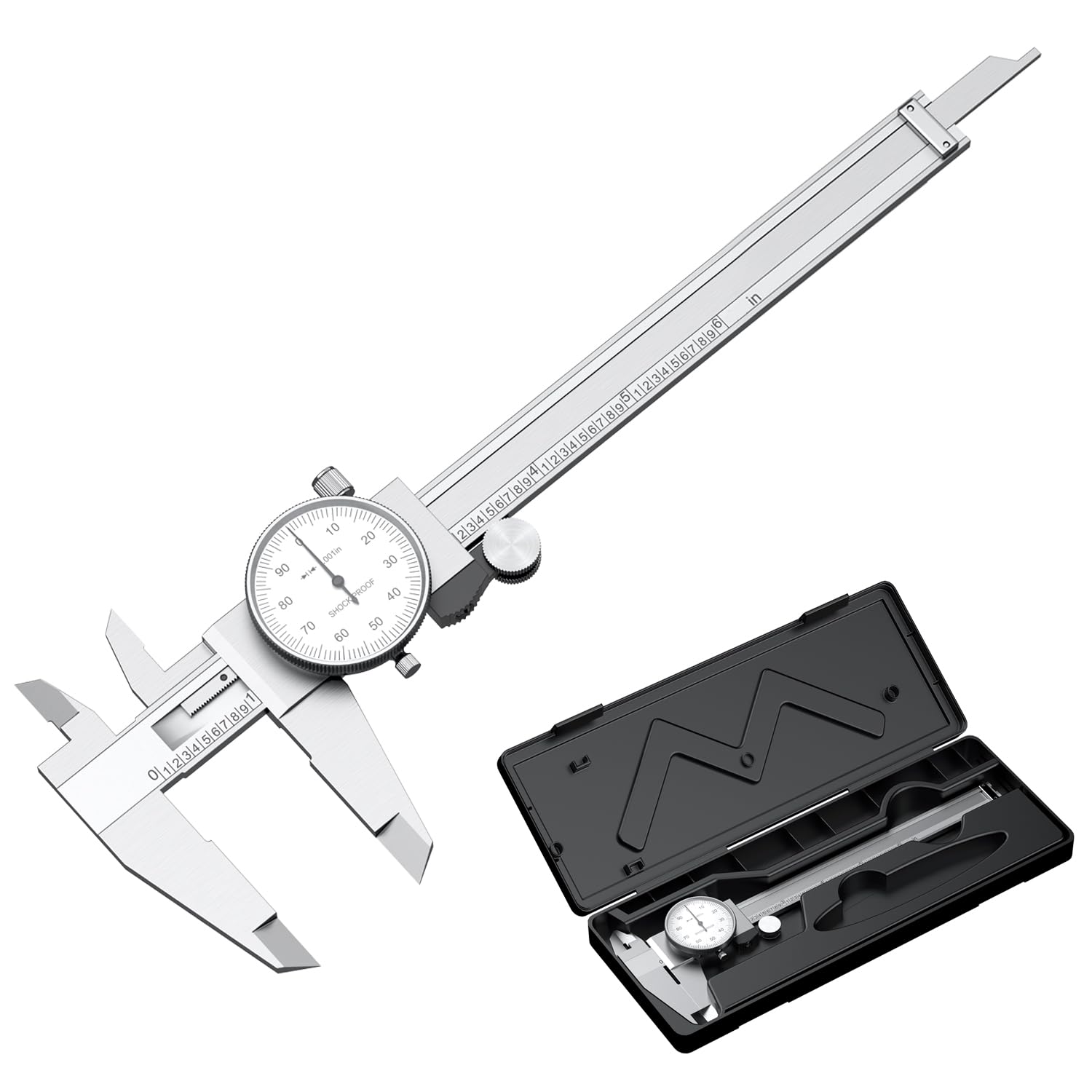 Photo 1 of HDLNKAK Dial Caliper Shockproof Dial Caliper Precision Caliper with Watch 0-6" Range, 0.001” Resolution 6 Inch with 0.001" Precision Calipers 4-Way Measurement with Plastic Case