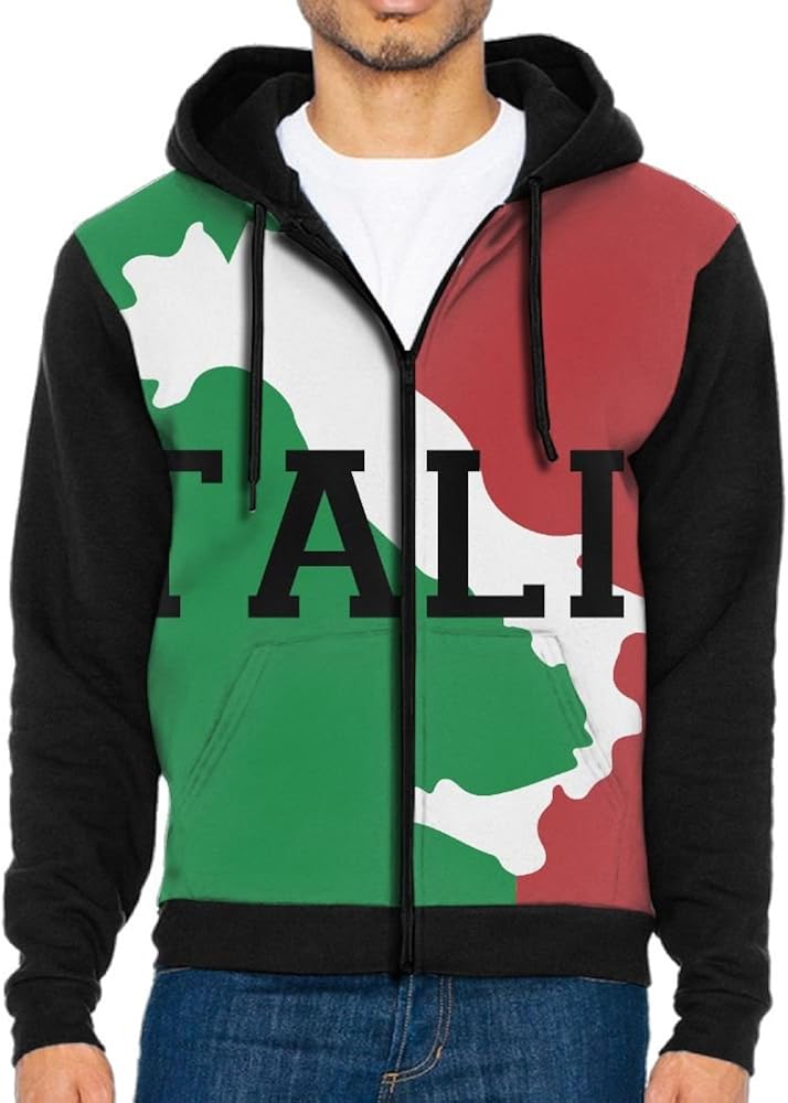 NEW ITALIA Italian Flag Logo Black Hooded Sweatshirts Men's Activewear