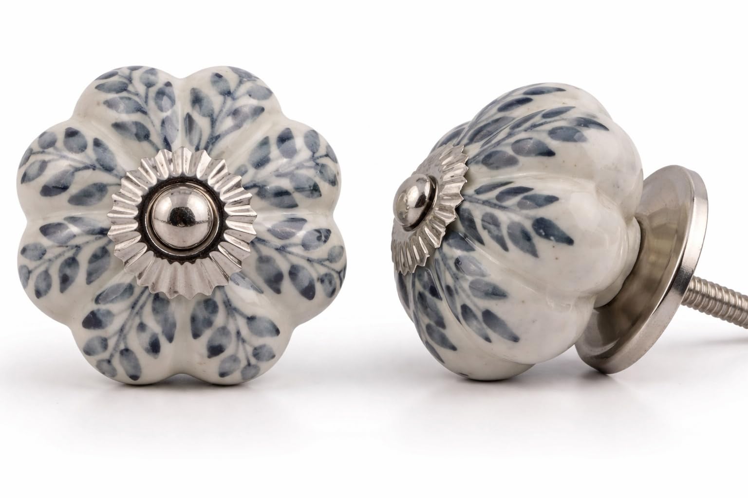 KPAVIR Grey Ceramic Cabinet Knobs – Floral Vintage Drawer Pulls with Stainless Steel Hardware, Decorative Kitchen Cupboard Handles for Dresser, Wardrobe, Closet & Furniture (Pack of 12)