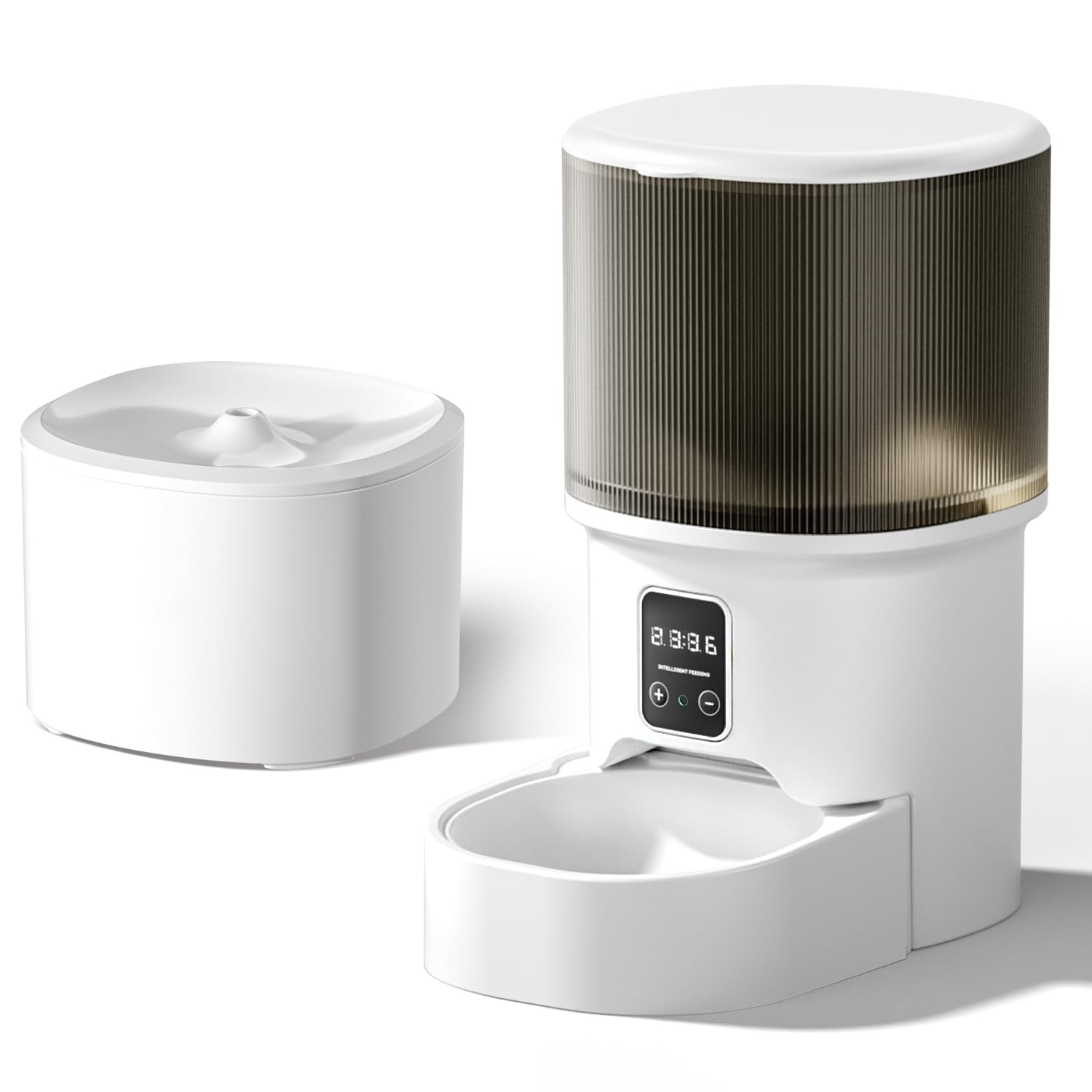 Photo 1 of Automatic Cat Feeder & Water Dispenser, Relihom 4L Programmable Timed Cat Dry Food Dispenser with Dual Power, 3L Pet Fountain with Filter, 32dB Ultra-Quiet