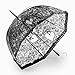 Becko Stick Umbrella/Flower and Heart Pattern Clear Canopy Bubble Umbrella/Transparent Dome Shape Princess Style Rain Umbrella with Gradient J-Handle for Wedding/Party/Camping (Black)